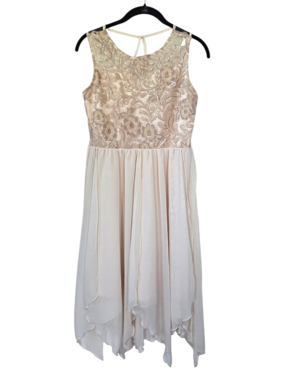 Rare Editions Girls 16 Ivory Sequin Lace High Low Flower Girl Formal Dress NWT